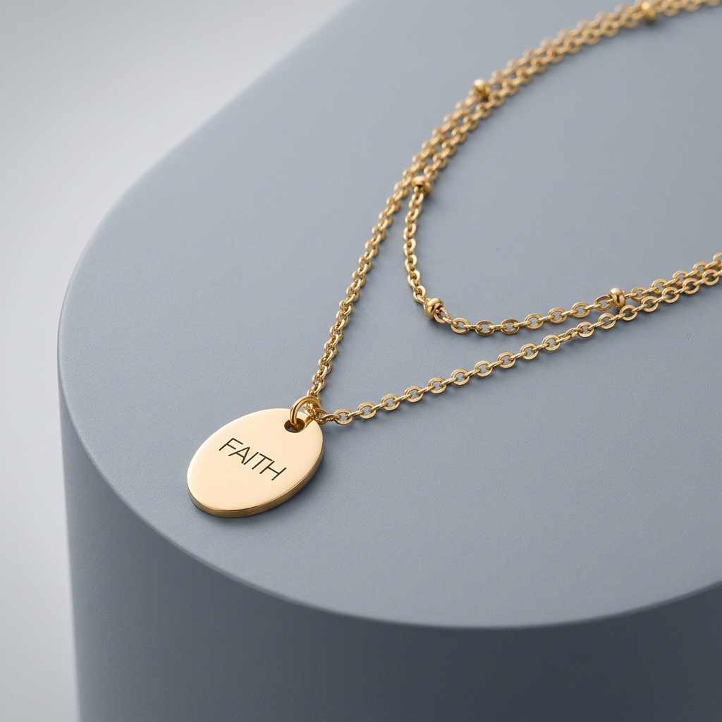 Avera Double Chain Faith Necklace In Polished Gold