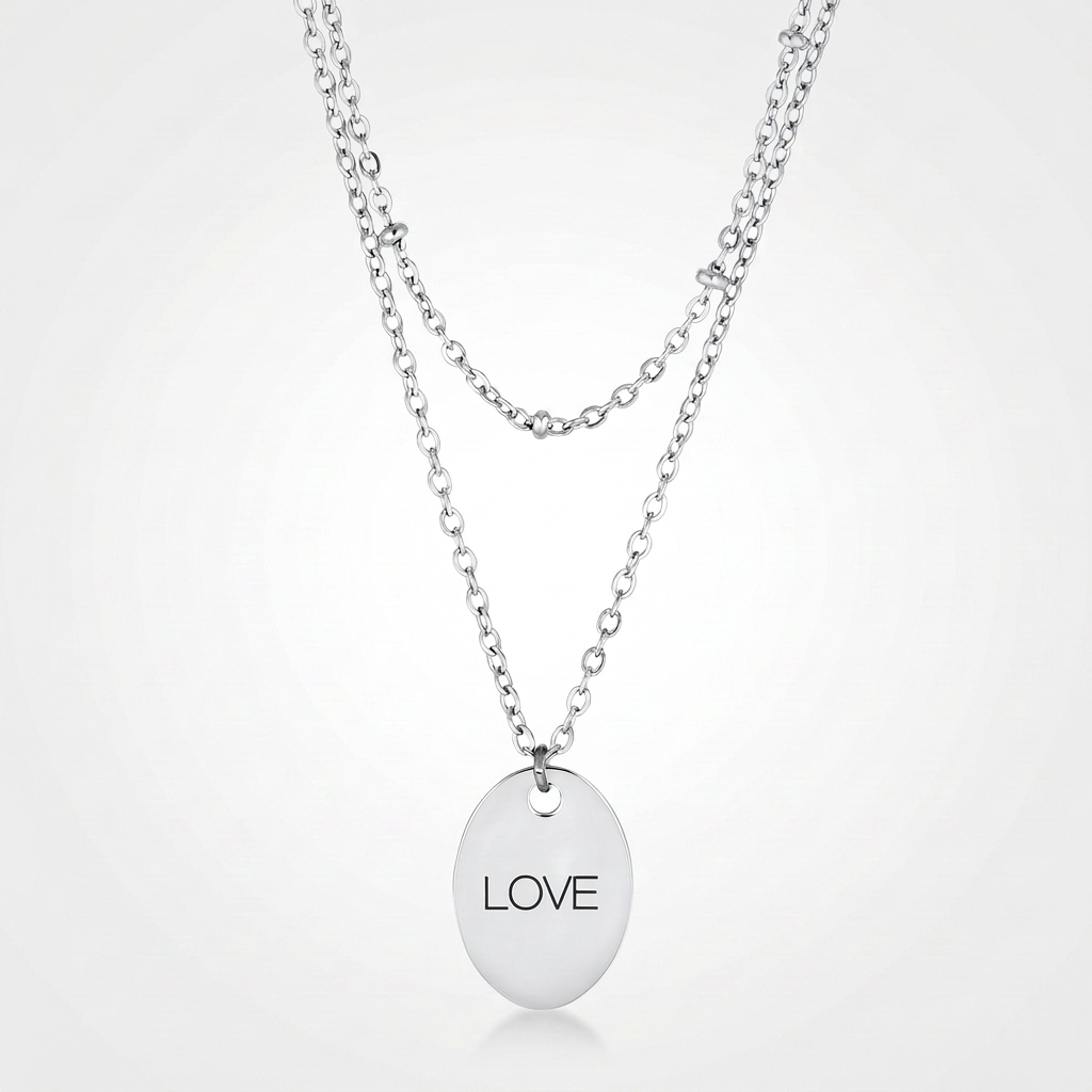 Avera Double Chain Love Necklace In Polished Silver DestGlow
