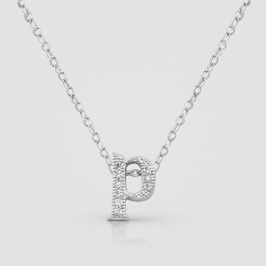 Avera Micro-Pave Initial P Pendant In Sterling Silver