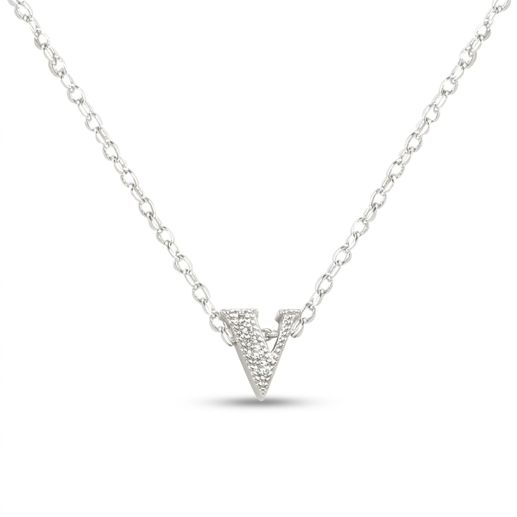 Avera Micro-Pave Initial V Pendant Necklace in Sterling Silver