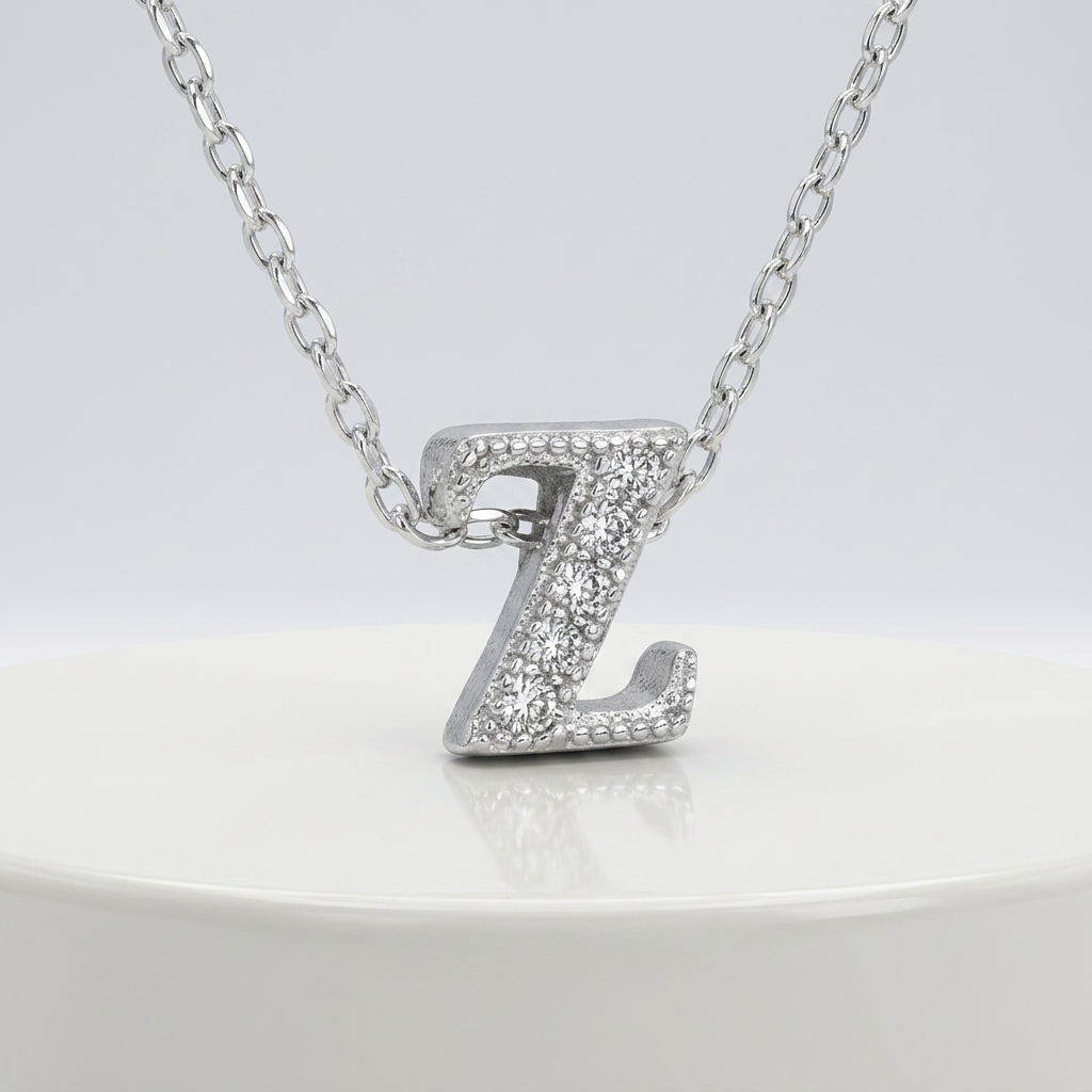 Avera Micro-Pave Initial Z Pendant in Sterling Silver