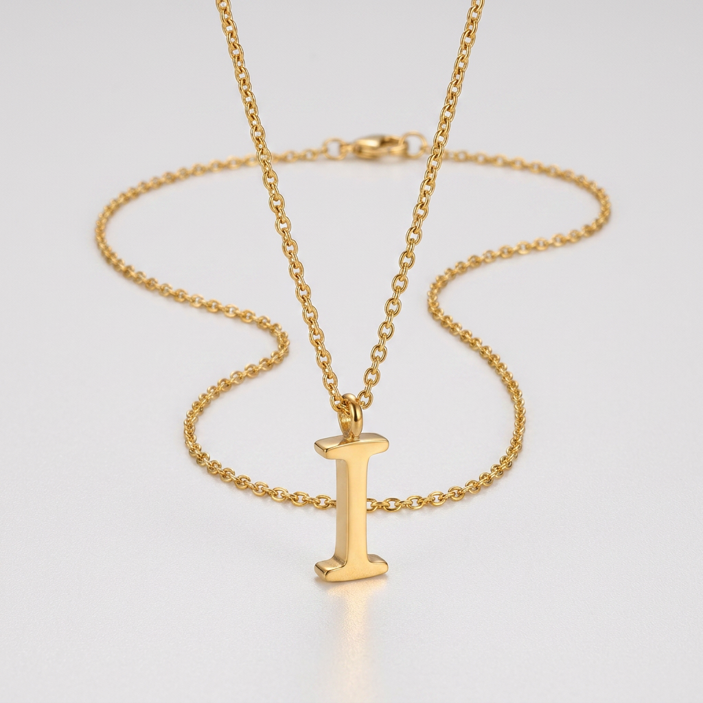 Avera Elaina Stainless Steel I Initial Necklace Gold Tone