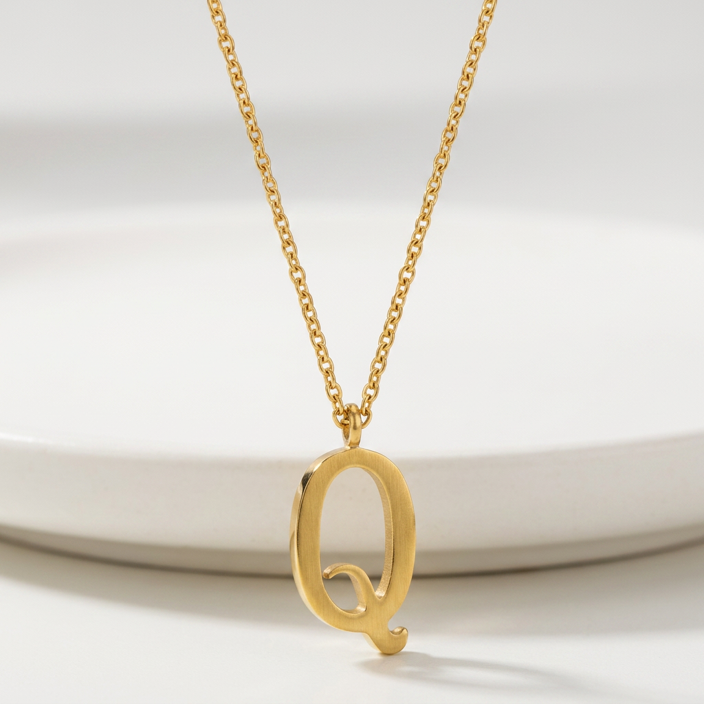 Avera Elaina Stainless Steel Q Initial Necklace Gold
