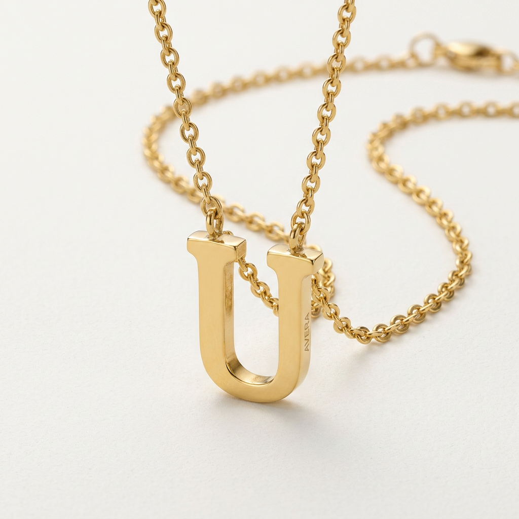 Avera Elaina Stainless Steel U Initial Necklace Gold Pendant DestGlow