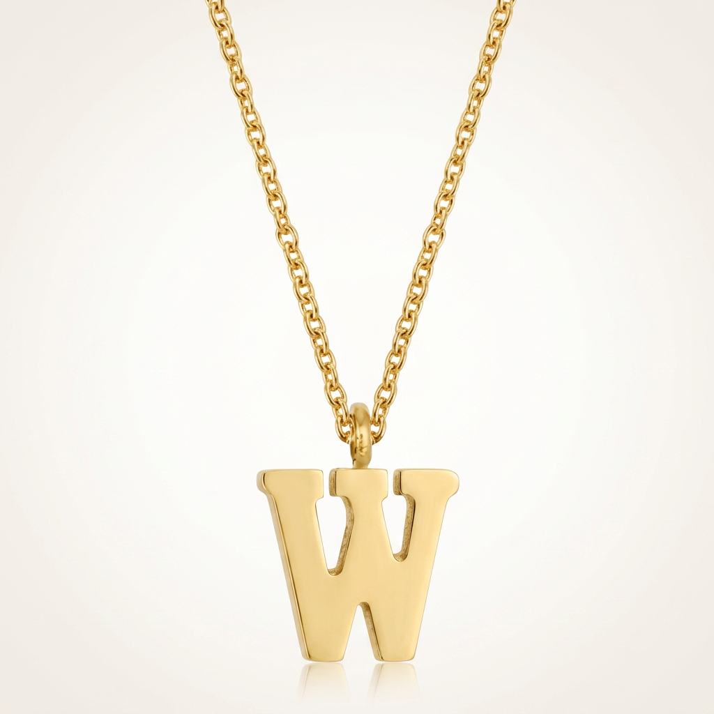 Avera Elaina Stainless Steel W Initial Necklace Gold Tone