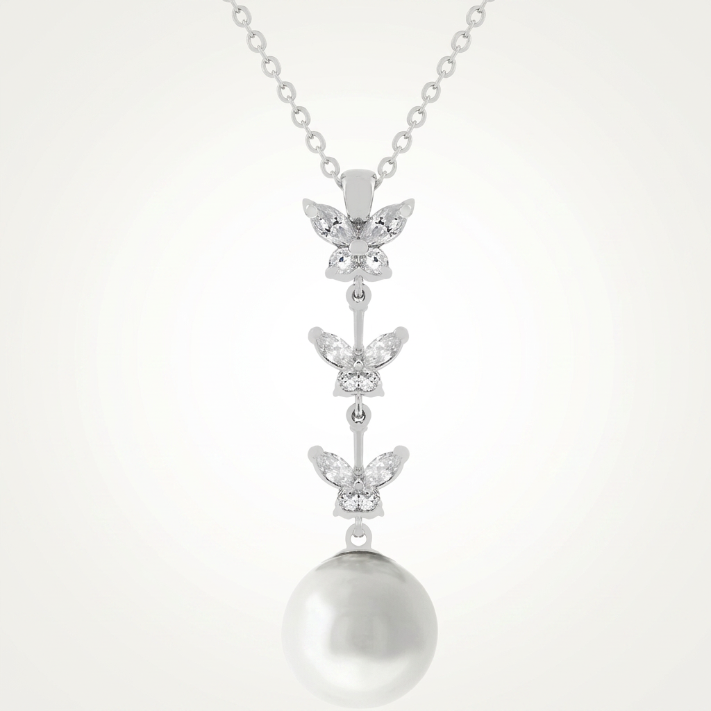 Avera Butterfly Pearl Pendant Necklace for Women One Size Silver DestGlow
