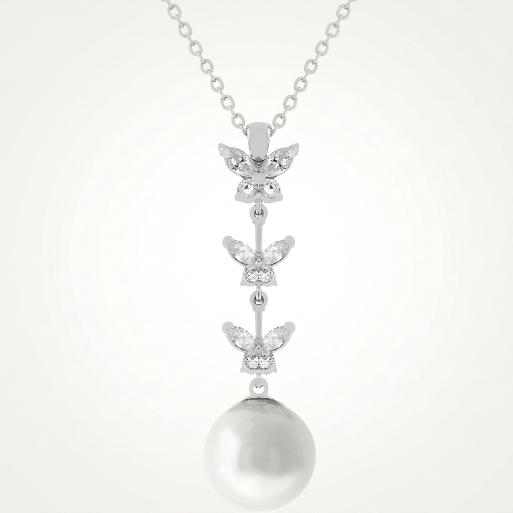 Avera Butterfly Pearl Pendant Necklace for Women One Size Silver DestGlow
