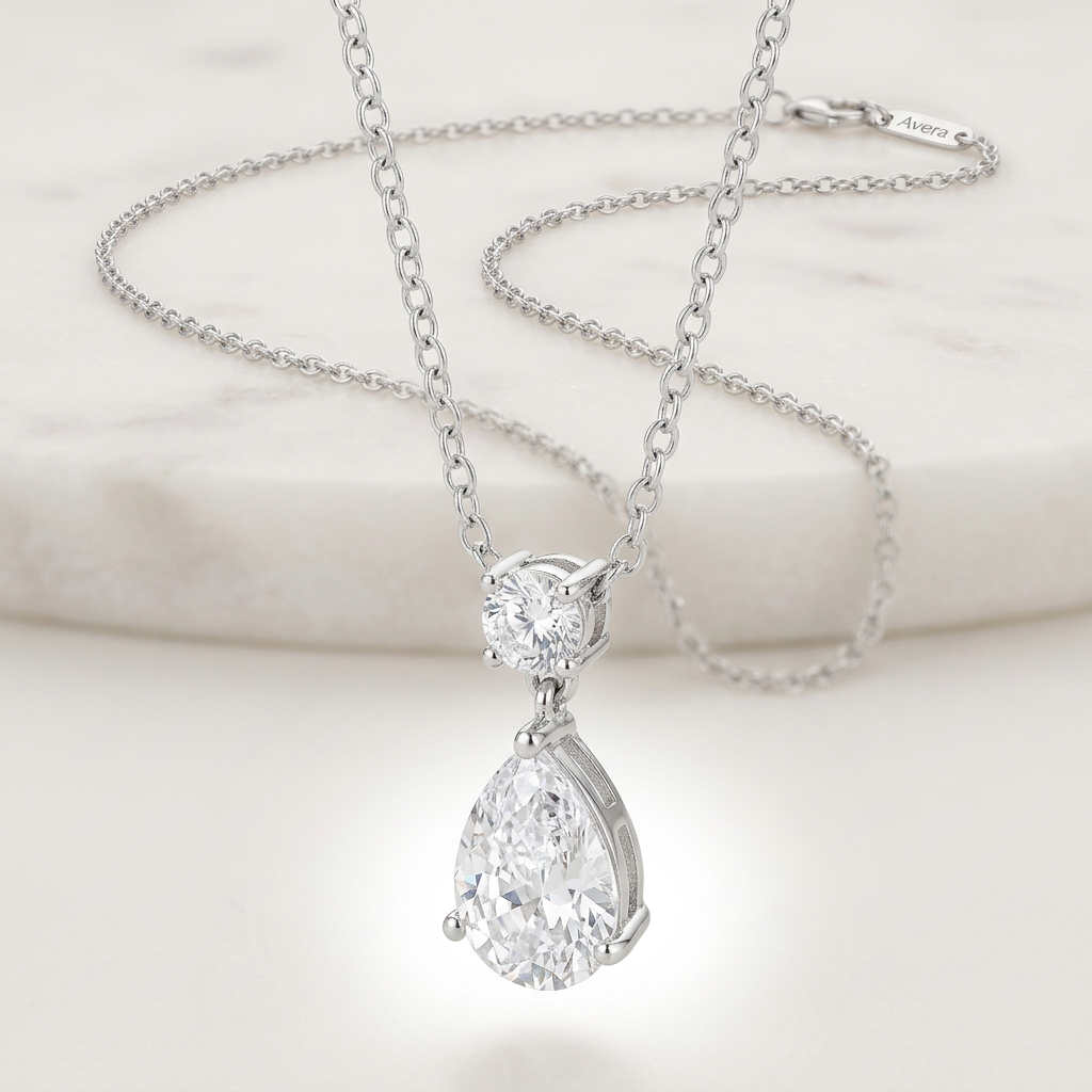 Avera Chandelier Pear Cubic Zirconia Pendant Necklace