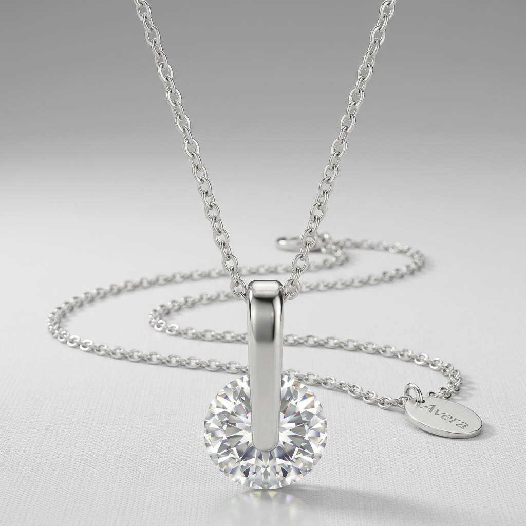 Avera Classic Solitaire Cubic Zirconia Pendant Necklace