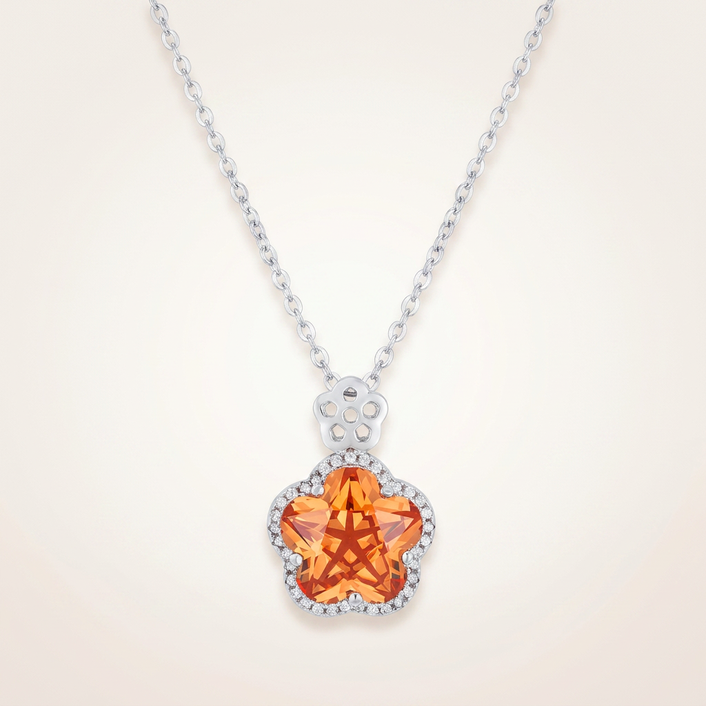 Avera Floral Cut Cubic Zirconia Pendant Necklace in Orange DestGlow