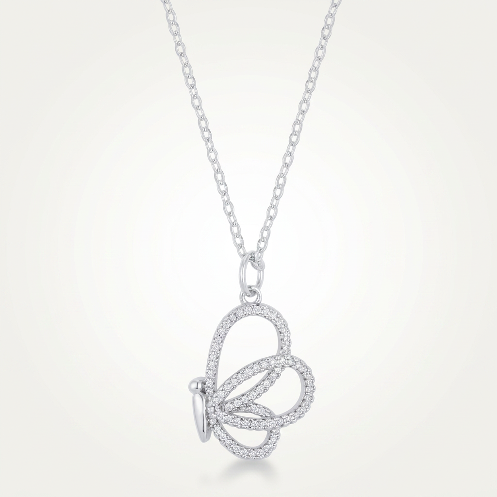 Avera Whimsical CZ Butterfly Pendant and Necklace in Sterling Silver