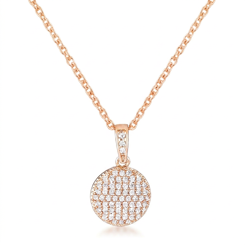 Avera Radiant CZ Disk Pendant Necklace in Pink