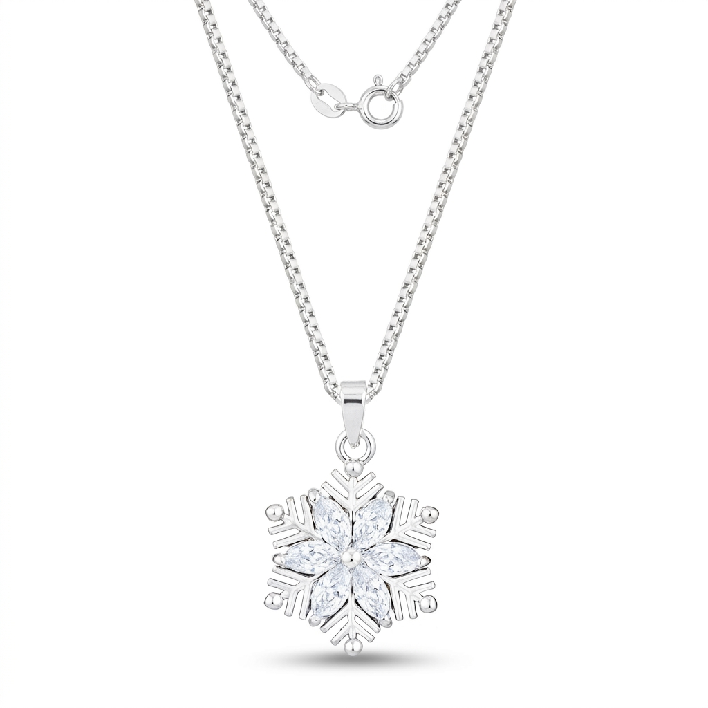 Avera Brilliant Marquise Snowflake Pendant in Sterling Silver DestGlow