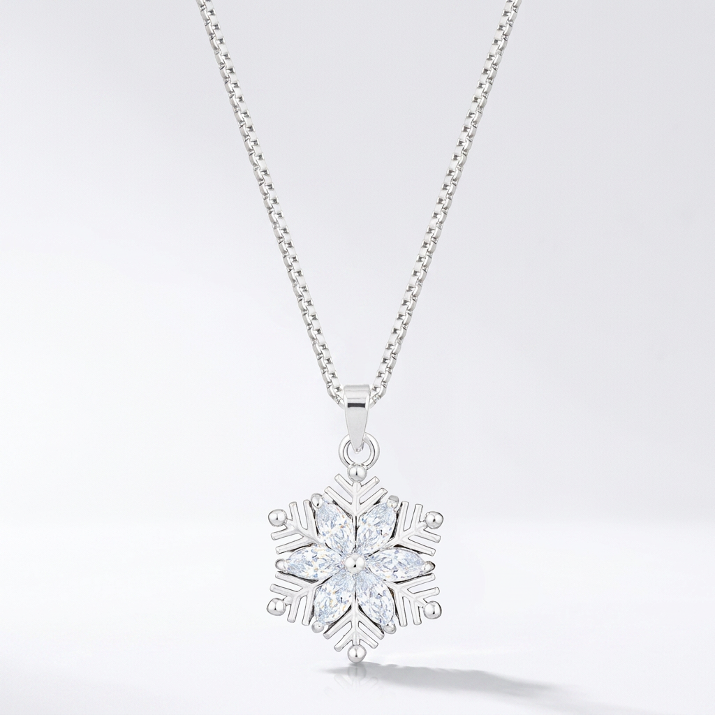 Avera Brilliant Marquise Snowflake Pendant in Sterling Silver DestGlow