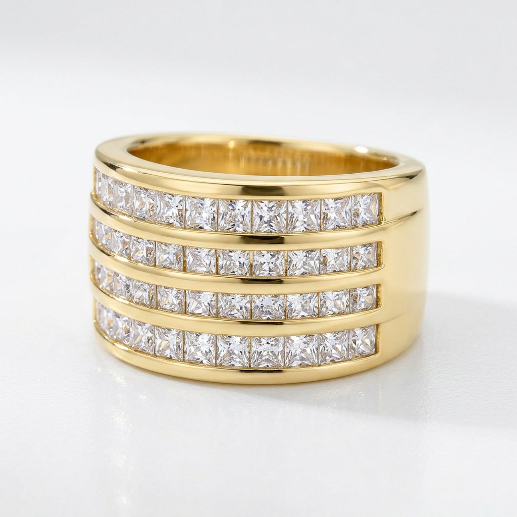 Avera Four Row Cubic Zirconia Cocktail Ring in Gold Finish