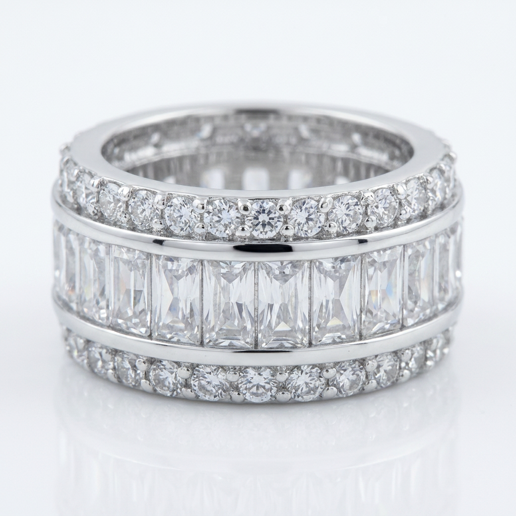 Avera Triple Row Zircon Eternity Ring in Polished Silver