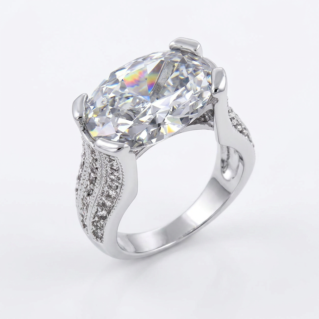 Avera Oval Triplet Cubic Zirconia Ring in Sterling Silver