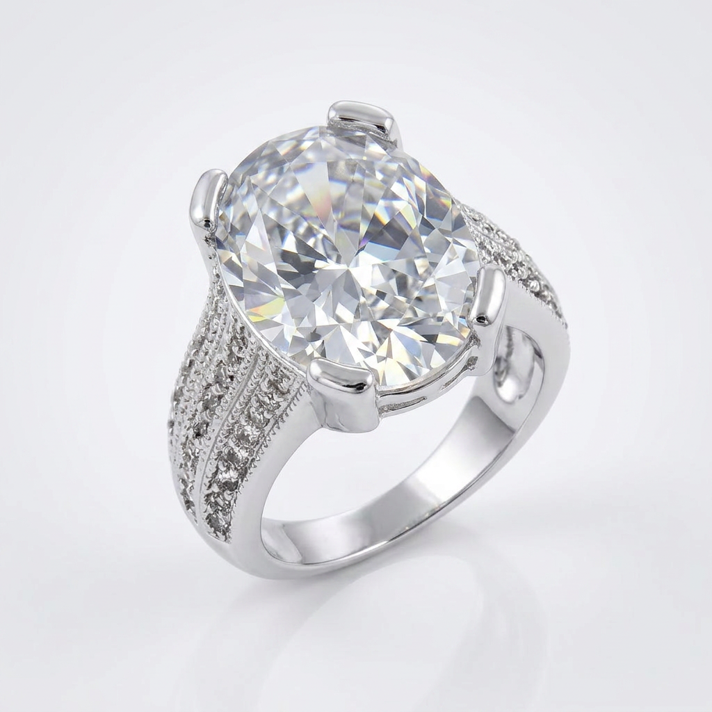 Avera Oval Triplet Cubic Zirconia Ring in Sterling Silver DestGlow