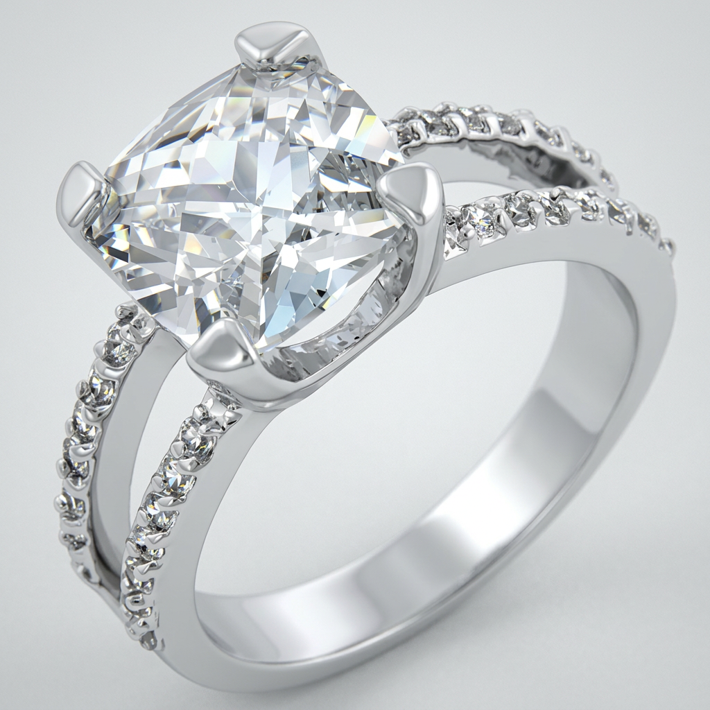 Avera Double Band Cubic Zirconia Engagement Ring in Silver
