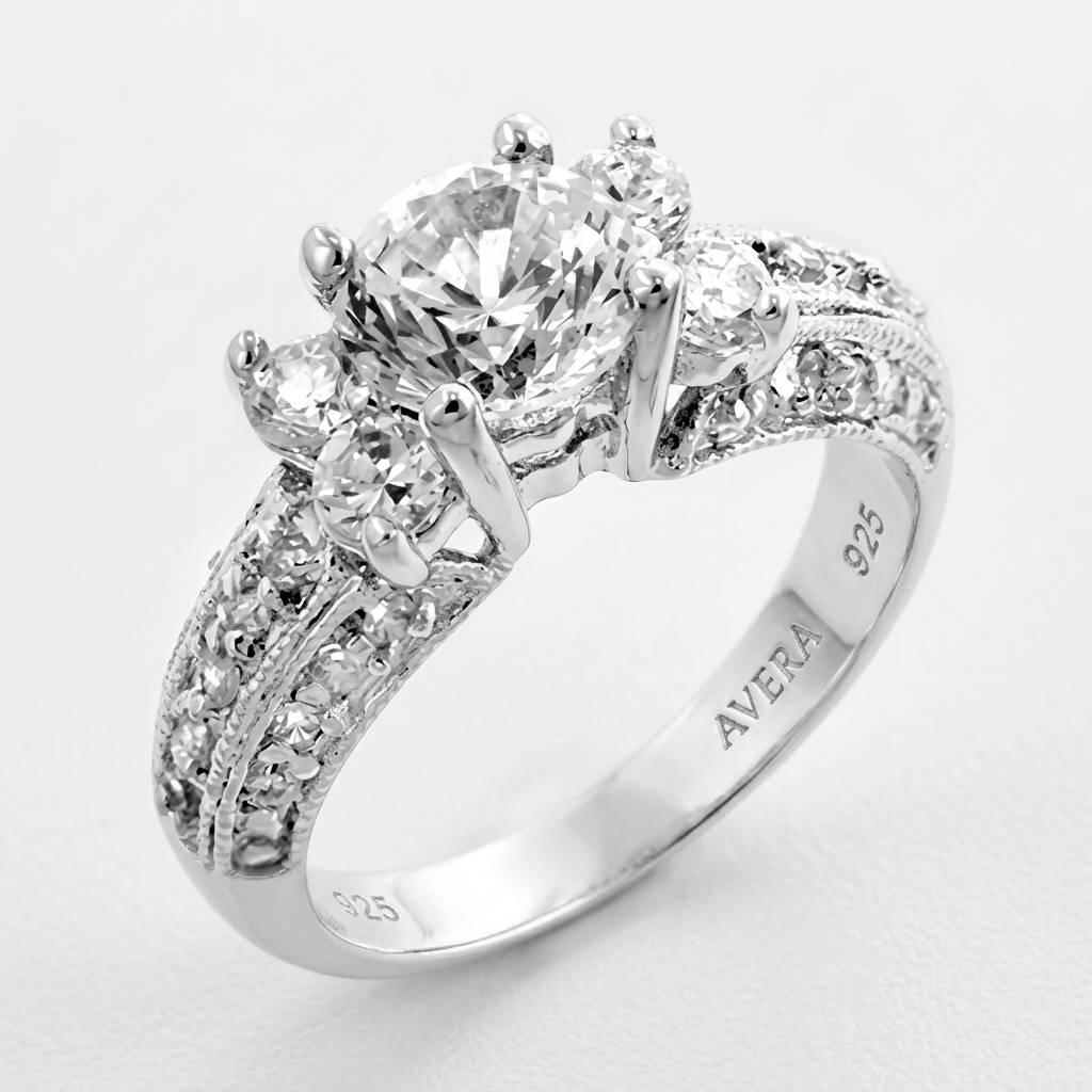 Avera Brilliant Engagement Ring In Sterling Silver