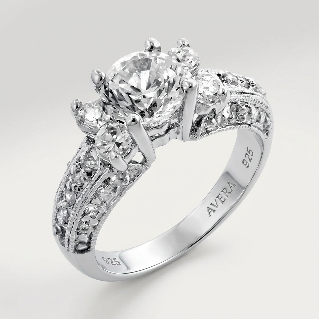 Avera Brilliant Engagement Ring In Sterling Silver DestGlow