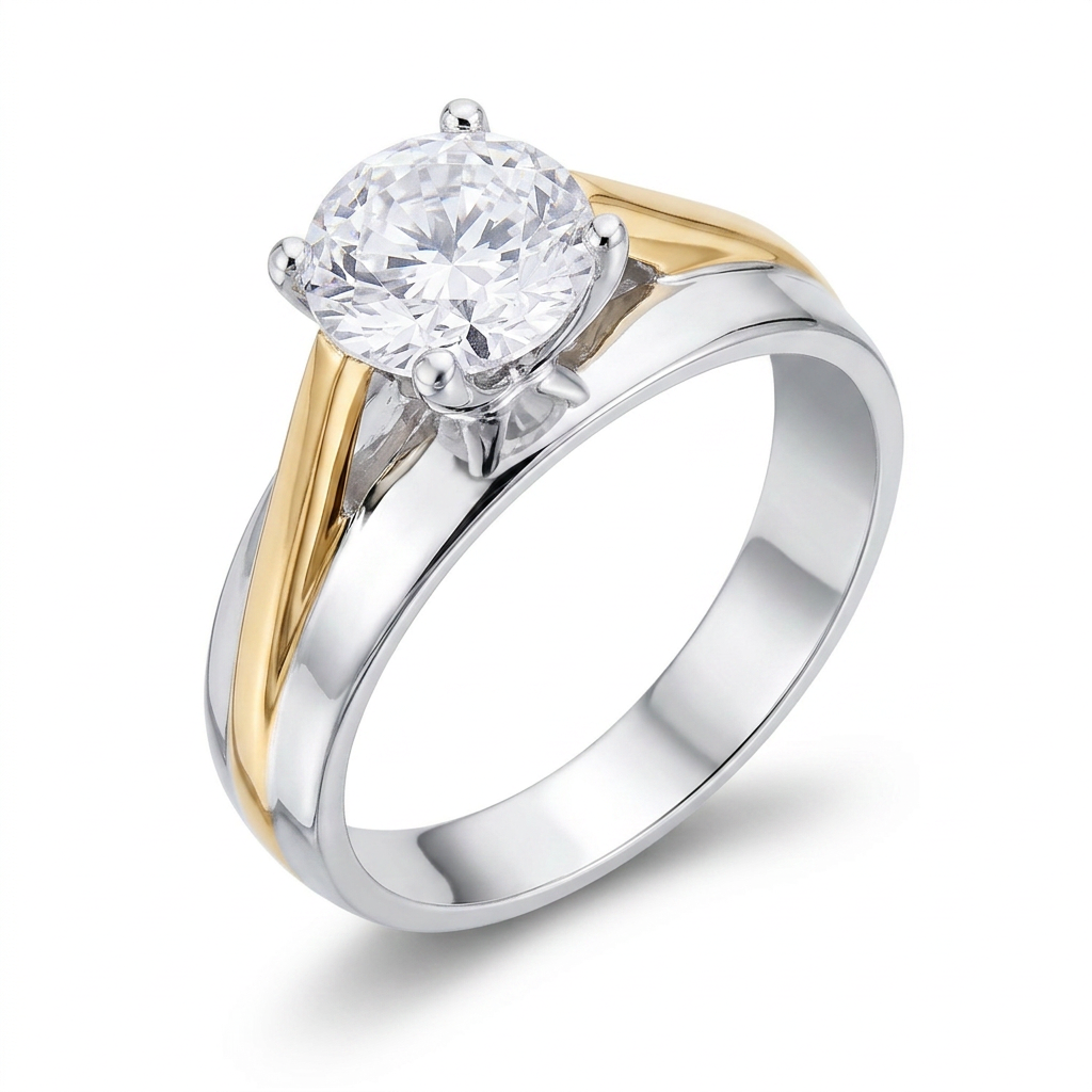 Avera Two-Tone Finish Solitaire Engagement Ring Size 5 Silver