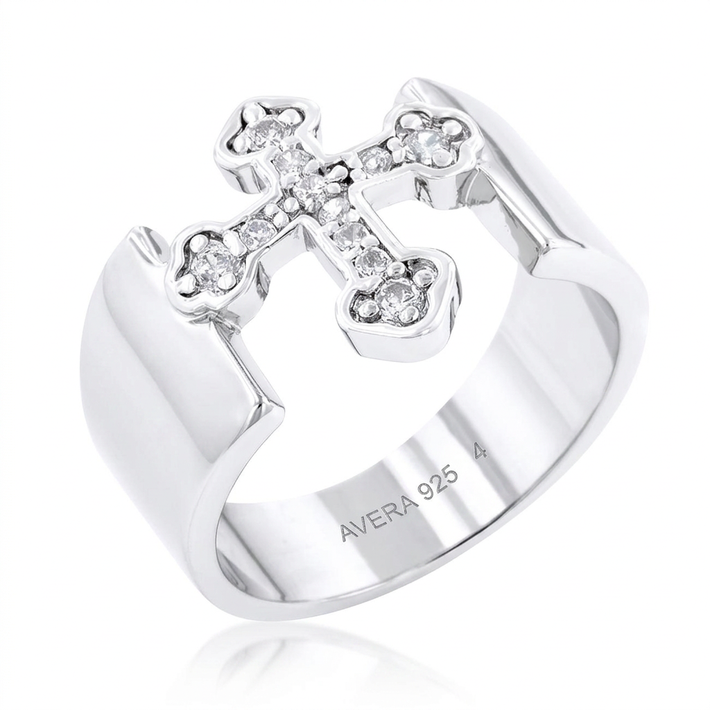 Avera Sterling Silver Cross Band Ring - Elegant Minimalist Jewelry
