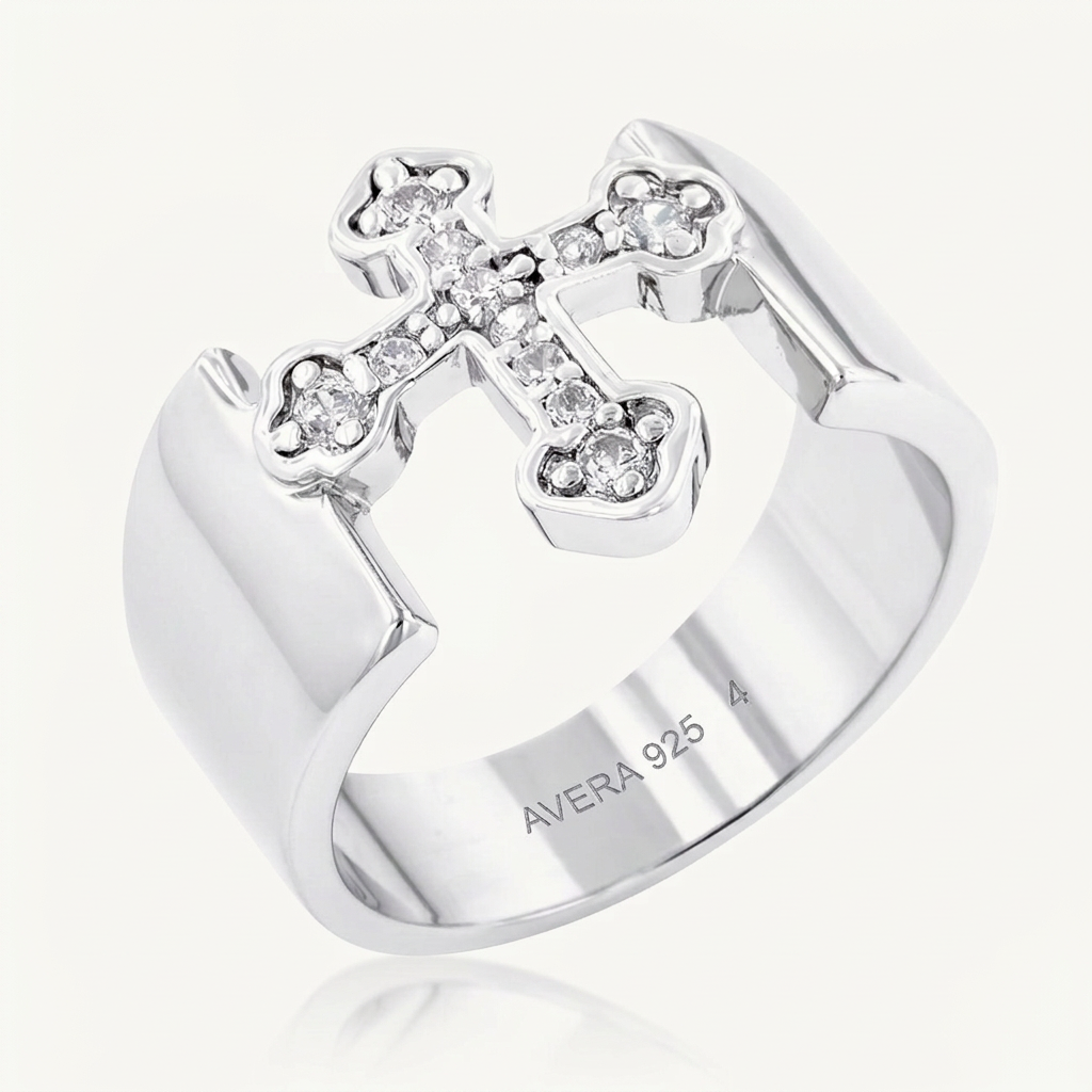 Avera Sterling Silver Cross Band Ring - Elegant Minimalist Jewelry