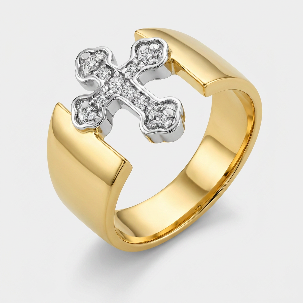 Avera Two-Tone Finish Cross Ring in Gold and Silver