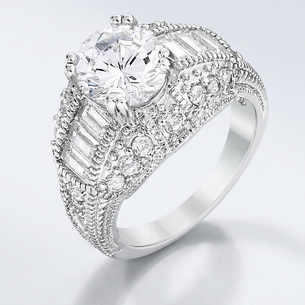 Avera Dannicka Engagement Ring In Radiant Silver Finish