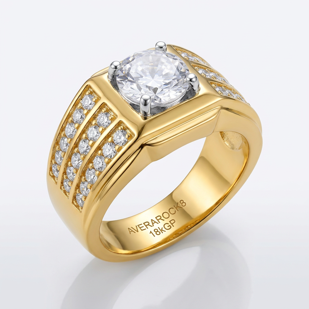Avera Rock Solid Cubic Zirconia Ring in 18k Gold Plated Finish