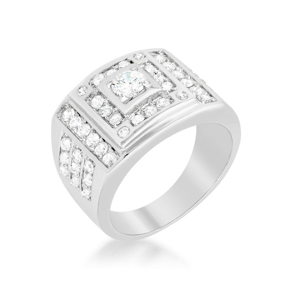 Avera Geometric Cubic Zirconia Ring in Silver Tone