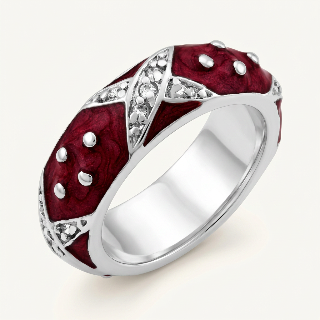 Avera Marbled Enamel Ring in Crimson Red Size 5