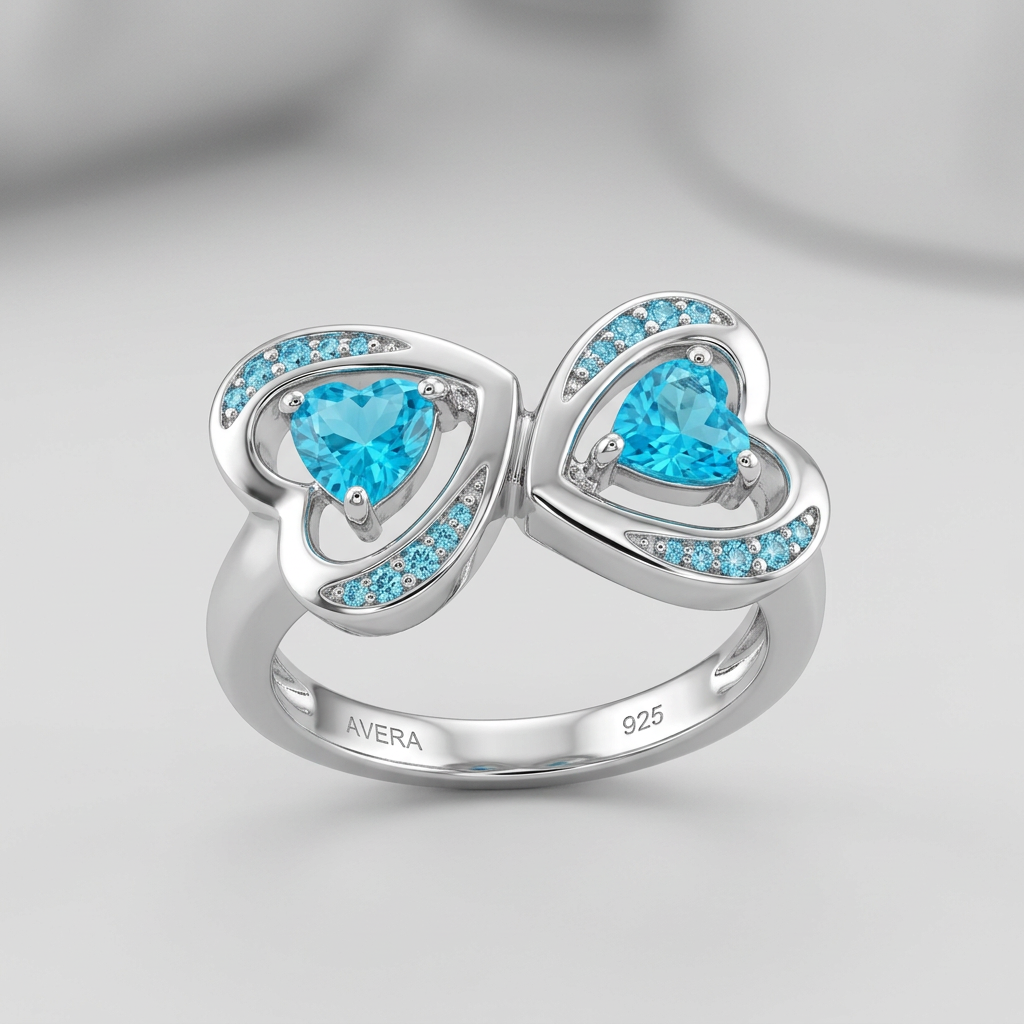 Avera Mirro Hearts Ring In Turquoise And Aqua DestGlow