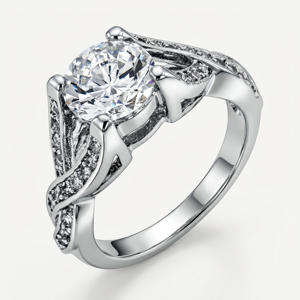 Avera Brilliant Twist Engagement Ring in Sterling Silver DestGlow