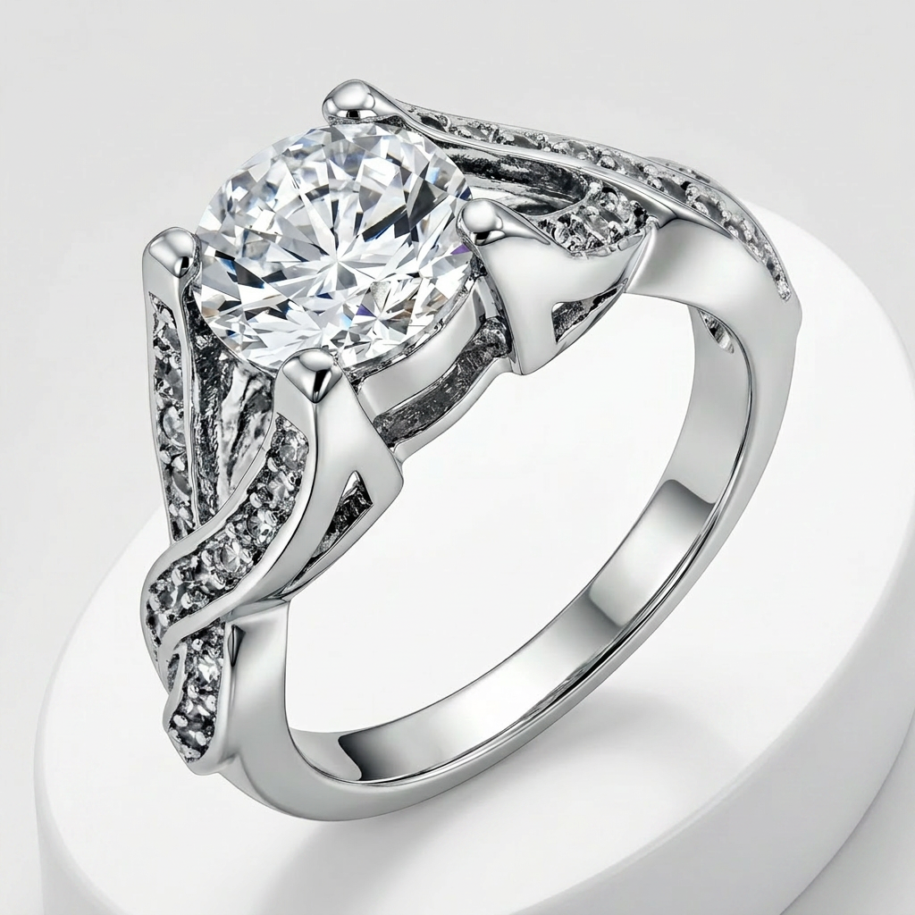 Avera Brilliant Twist Engagement Ring in Sterling Silver