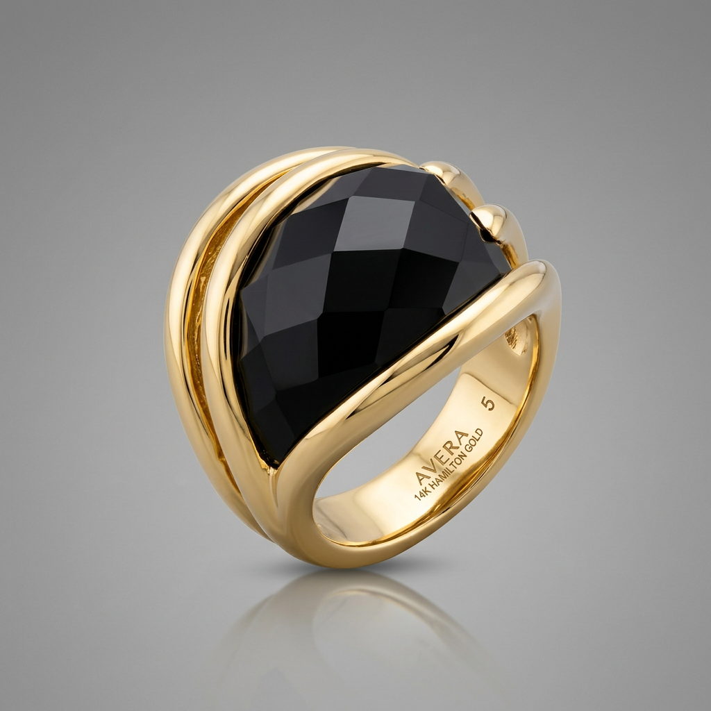 Avera Onyx Block Cocktail Ring in 14k Hamilton Gold