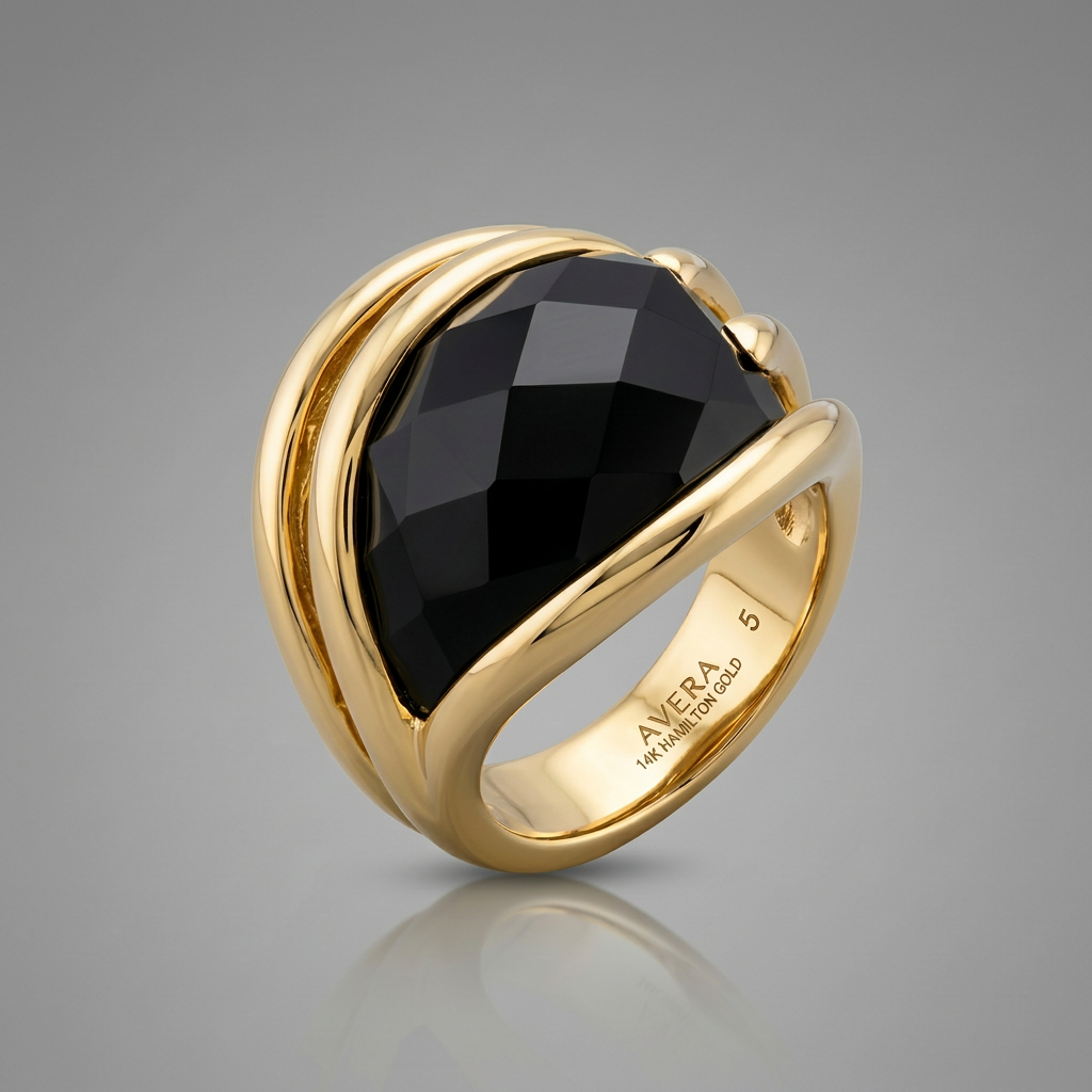 Avera Onyx Block Cocktail Ring in 14k Hamilton Gold