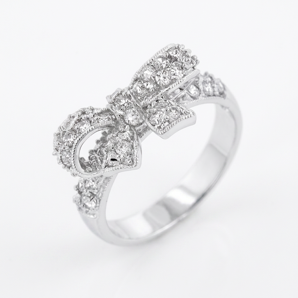 Avera Ribbon Shoelace Fashion Ring in Silver Tone