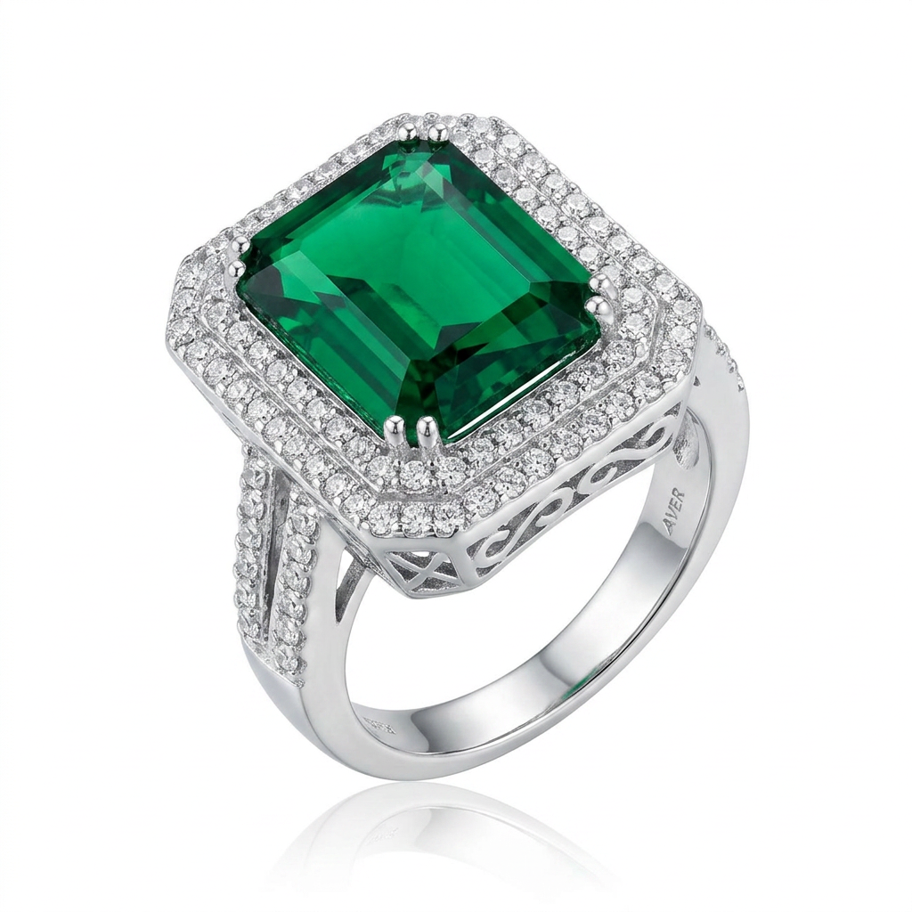 Avera Emerald Classic Cocktail Ring in Radiant Green DestGlow