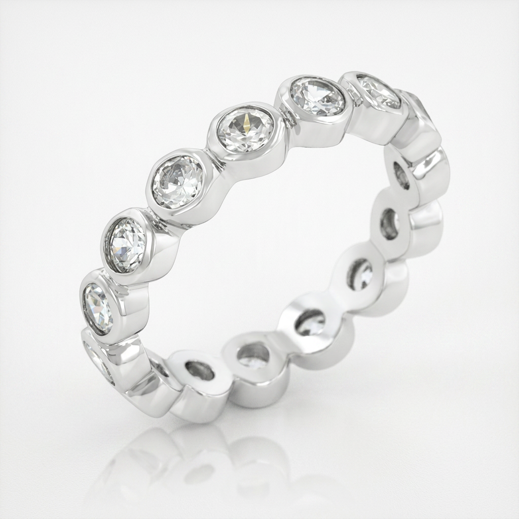 Avera Linked Bezel Eternity Band in Polished Silver