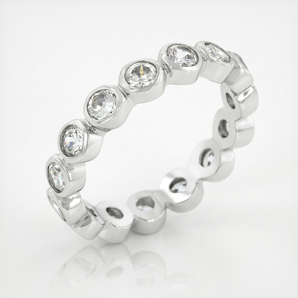 Avera Linked Bezel Eternity Band in Polished Silver