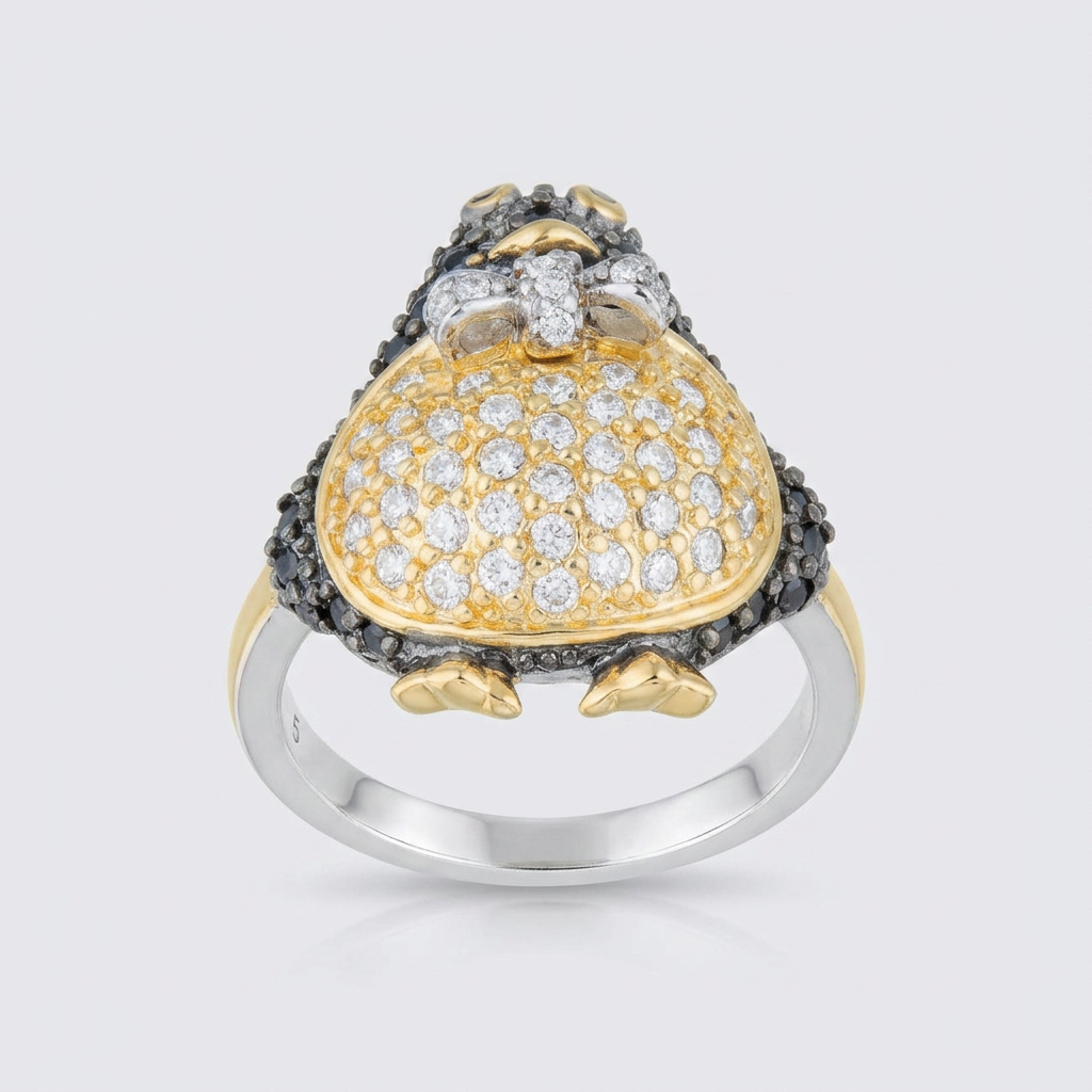 Avera Jet Cubic Zirconia Penguin Ring in Multi-Tone Finish