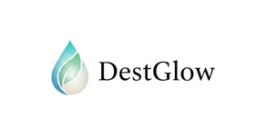 DestGlow logo with a droplet design on a white background