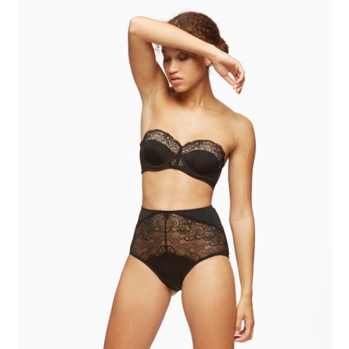 Blush Escape Longline Strapless Padded Lace Bra - Black (Size 38B)