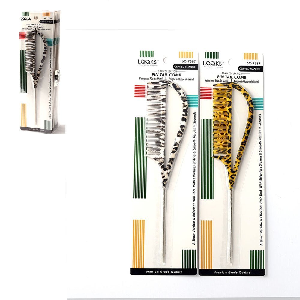 LQQKS Pin Tail Comb Metal with Curved Handle, Animal Print