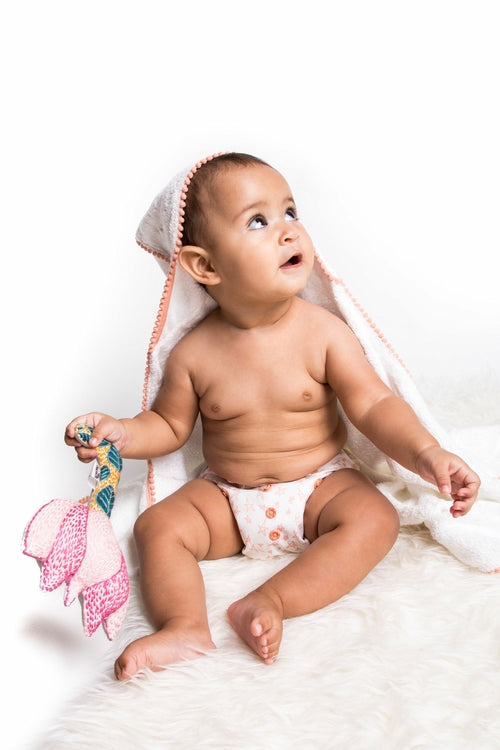 3-Piece Newborn Essential Gift Set - Hooded Towel, Swaddle & Toy Rattle