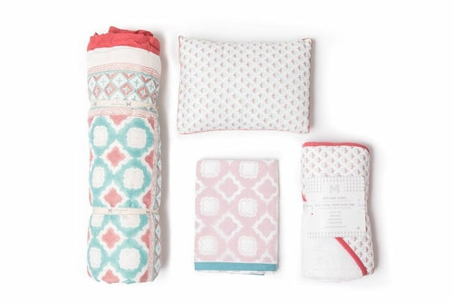 Going Home Newborn Bed + Bath Gift Set - 4-Piece Handmade Baby Gift
