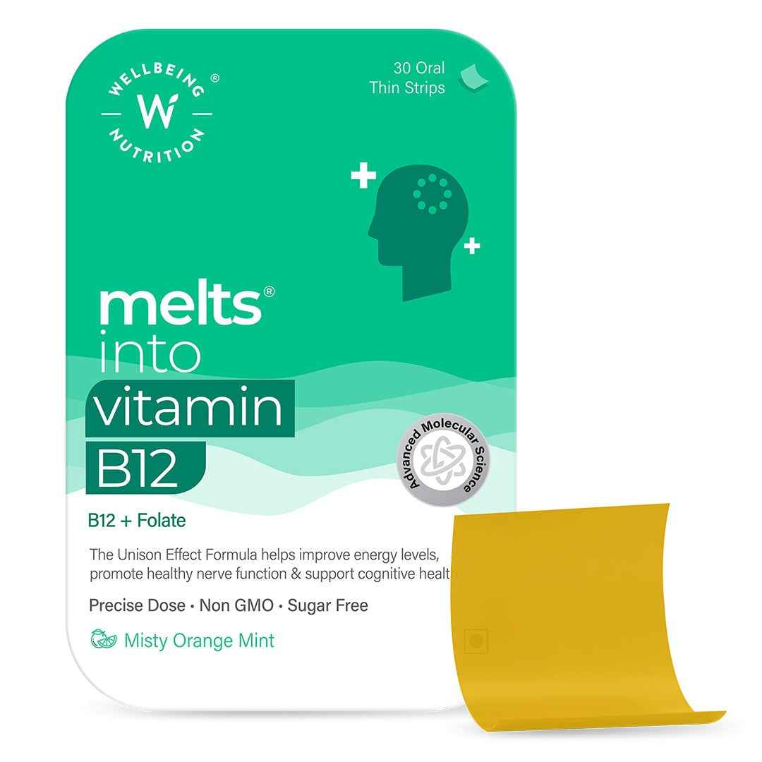 Wellbeing Nutrition Melts Vegan Vitamin B12 Thin Strips-Misty Orange Mint Flavor
