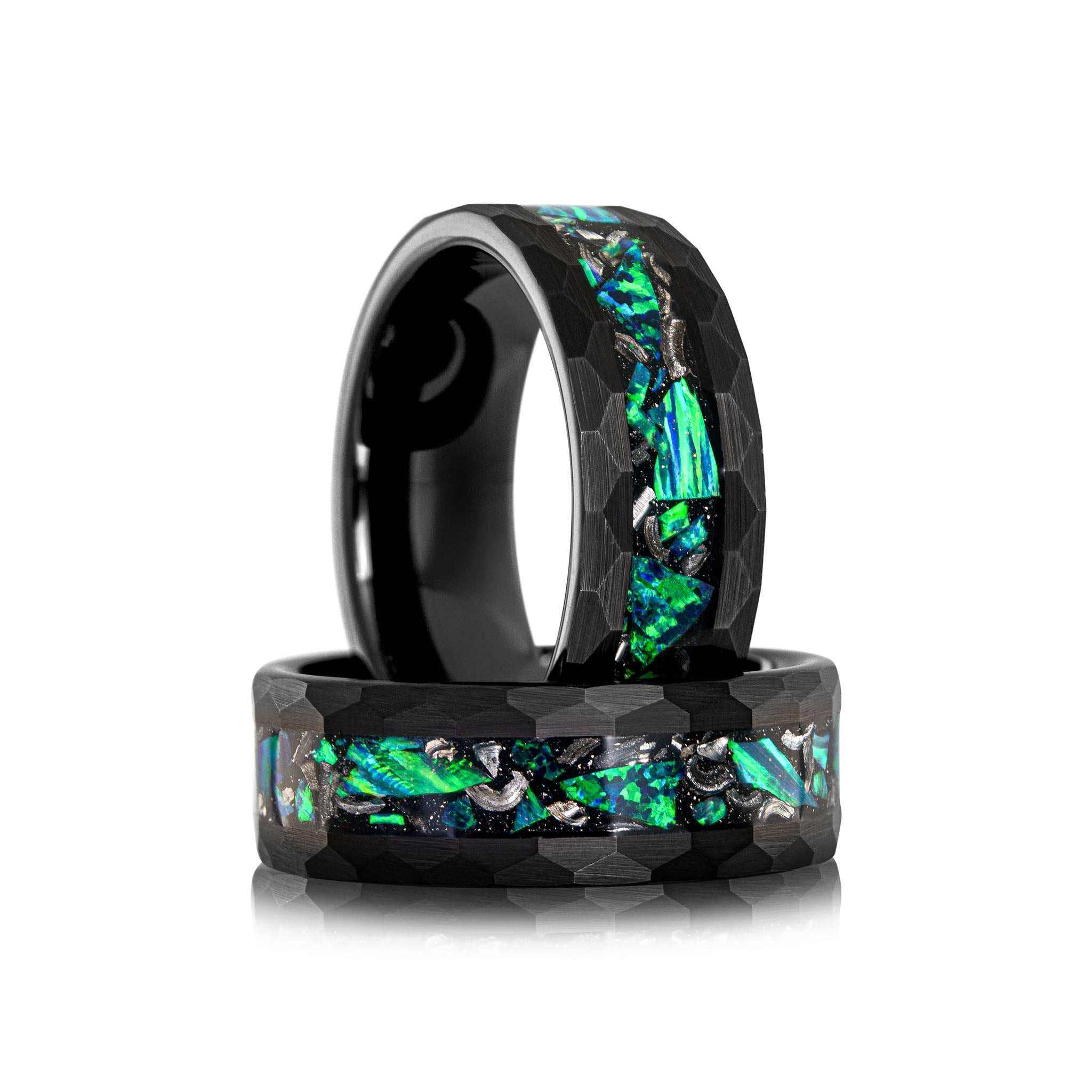 Meteorite x Green Opal Tungsten Carbide Ring - DestGlow